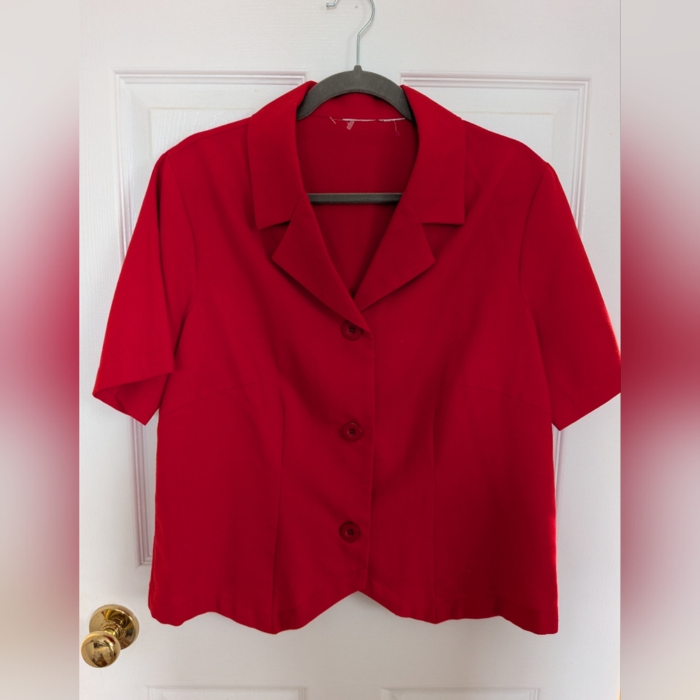 Vibrant Red Button-Up Blazer
